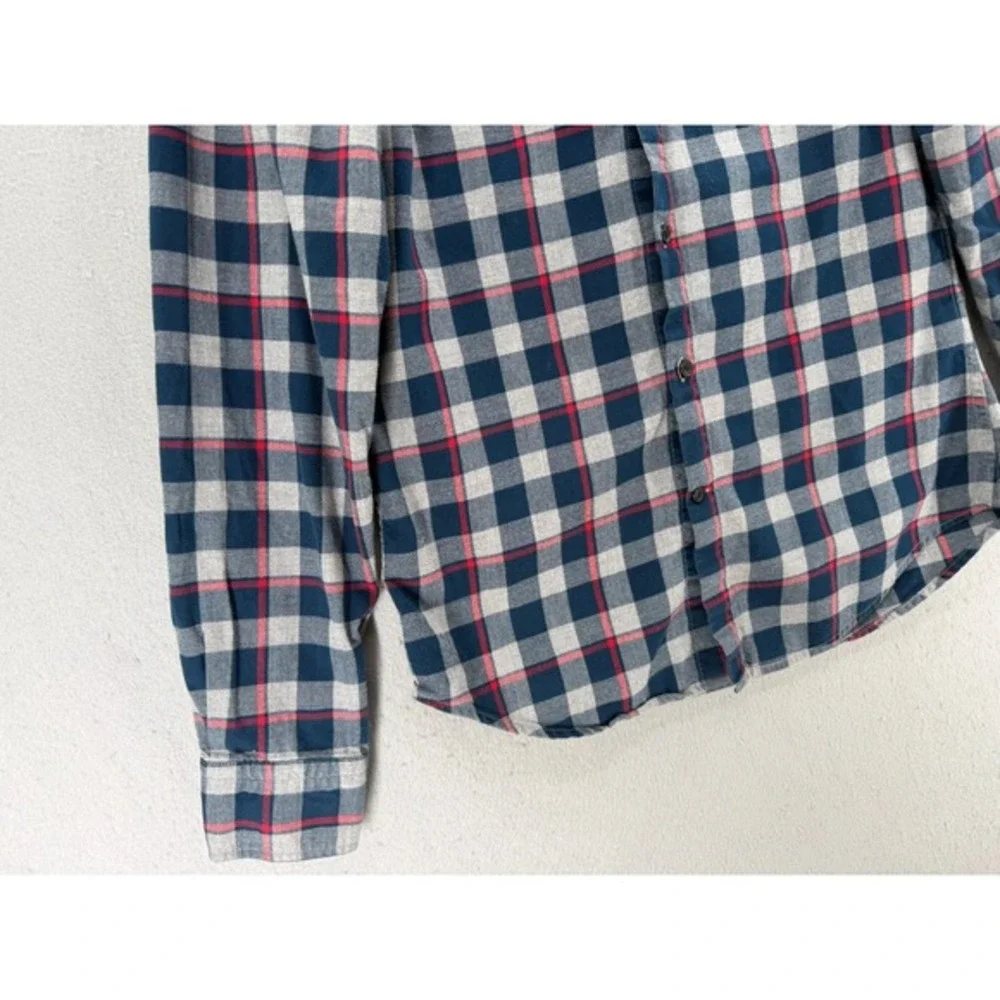 Banana Republic Flannel Shirt Mens Size S Gray Blue Grant‎ Luxe Tartan Heritage